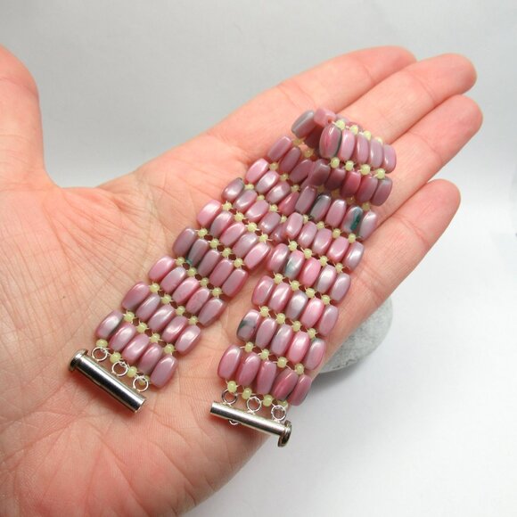 Handwoven Pink Czech UG glass bracelet - Picture 3 of 14